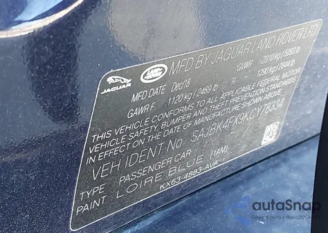 2019 Jaguar Xf 25T Prestige from USA, damaged, VIN SAJBK4FX9KCY78334